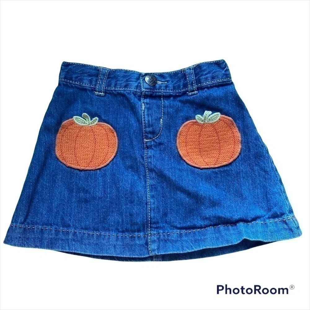 Gymboree Pumpkin Jean Skirt 3T Denim Halloween Pumpkin Patch Fall Thanksgiving